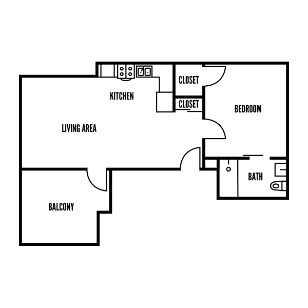3D floor plan of A, a 1 bed, 1 bath apartment